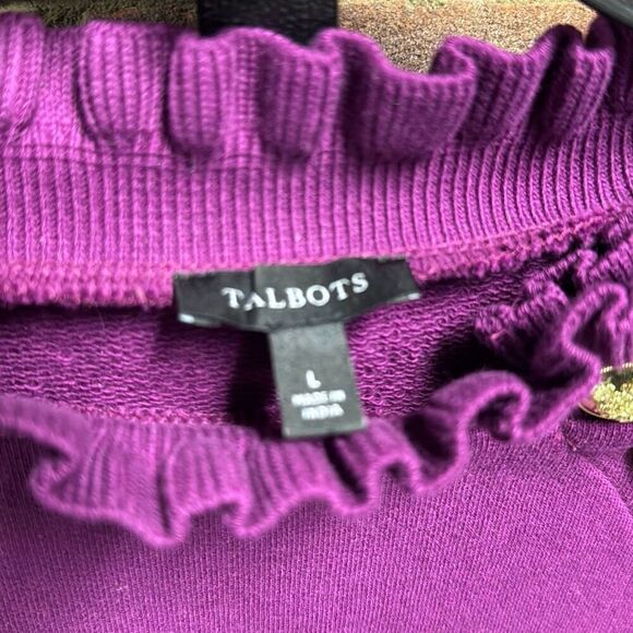 Talbots Women’s Plum Ruffle Trim Raglan Sweatshirt Size Large NEW - Picture 6 of 8